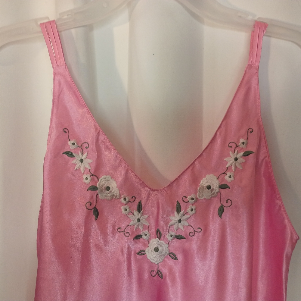Vintage Inner Most Satin Slip Dress Medium Pink Floral Embroidered Dainty Y2K - Picture 4 of 12